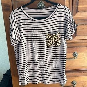 BomBom Women’s Lavender And Black Striped Tee Size Small NWOT
